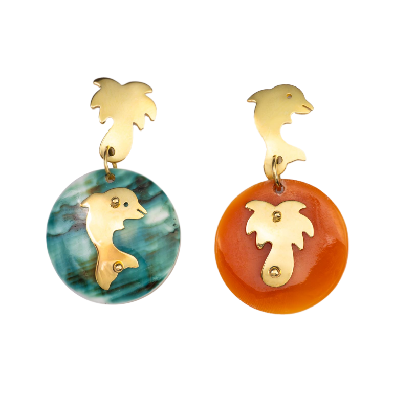 PALM AND DOLPHIN EARRINGS